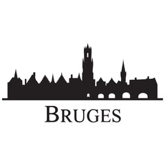Fototapeta premium Bruges skyline horizontal banner. Bruges, Belgium. Vector template for your design. Vector black silhouette. with white background