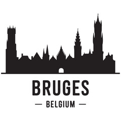 Fototapeta premium Bruges skyline horizontal banner. Bruges, Belgium. Vector template for your design. Vector black silhouette. with white background