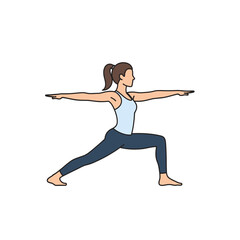 Obraz premium Vector Illustration of Woman in Warrior II Yoga Pose Arms Extended.