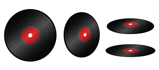 Set of Vinyl Records in Multiple Angles Vector Illustration for Retro Music and Audio Design