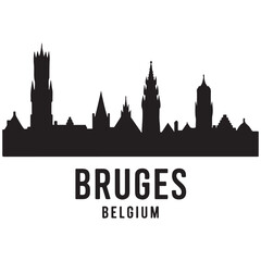 Fototapeta premium Bruges skyline horizontal banner. Bruges, Belgium. Vector template for your design. Vector black silhouette. with white background