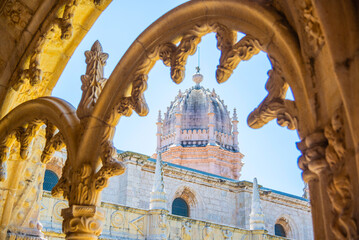 Lisbon, Portugal - July 6 2025: The stunning beautiful cloister of Jerónimos Monastery in Lisbon...