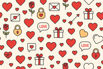 Seamless pattern of romantic valentine s day symbols and icons