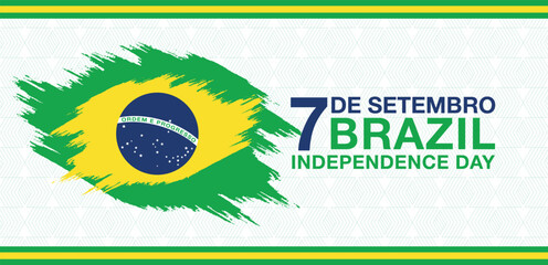 Brazil Independence Day vector banner with green yellow brush and national flag on white background illustration