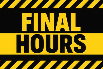Bold yellow and black caution-themed sign displaying the words "FINAL HOURS," emphasizing urgency and time-limited offers.