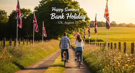 Couple enjoy cycling during the summer bank holiday in the British countryside