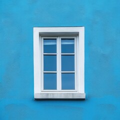 a white window in a blue wall