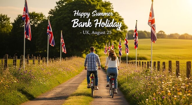 Couple enjoy cycling during the summer bank holiday in the British countryside