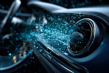 Digital particles swirling inside a modern car's air vent system