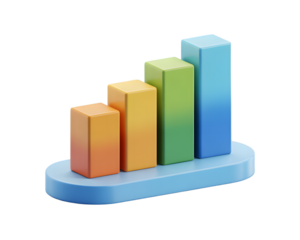 3D Rendered Bar Graph Showing Growth and Progress with Colorful Columns on Transparent Background