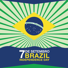 Brazil Independence Day poster with sunburst rays and national flag concept