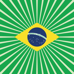 Brazilian flag with green radial rays burst background and abstract energy style