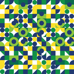 Geometric Brazilian pattern background with green yellow and blue abstract shapes