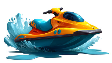 Fun cartoon jet ski with splashing water isolated on transparent background