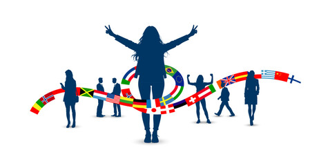 sagome, silhouette, lingue, bandiere, scuola di lingue, viaggiare, interscambio culturale,  scambio culturale, vacanze studio