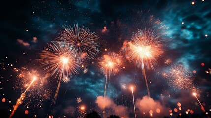 Colorful Fireworks Burst in the Night Sky Creating a Festive Atmosphere.