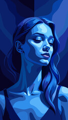 A captivating digital illustration depicting a woman's profile in cool blue tones, expressing elegance, serenity, and sophistication. Perfect for themes of introspection, beauty, and digital artistry.