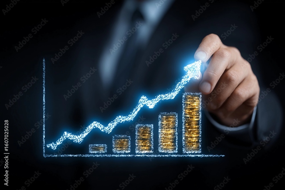 Aufkleber business professional utilizing digital graph to showcase growth and success in an office setting
