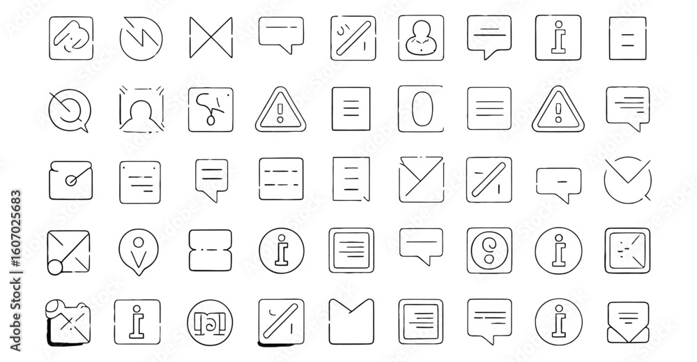 Poster vector art of a collection of communication and notification icons isolated on white background, des