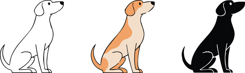 dog vector pack featuring outline, colored and silhouette versions for branding, web design and print collateral