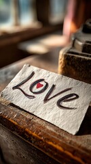 Neon heart and love signs in cozy rustic style, neon love home, neon heart wall decor Handwritten note expressing love on a surface.