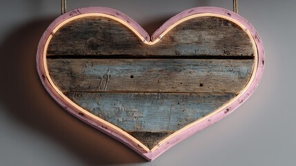 Neon heart and love signs in cozy rustic style, neon love home, neon heart wall decor Heart-shaped light decoration for cozy spaces.
