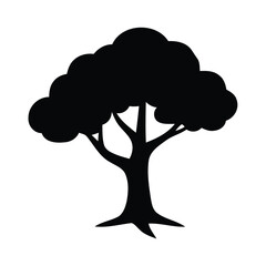 Silhouette of a lush tree with a thick trunk and full canopy