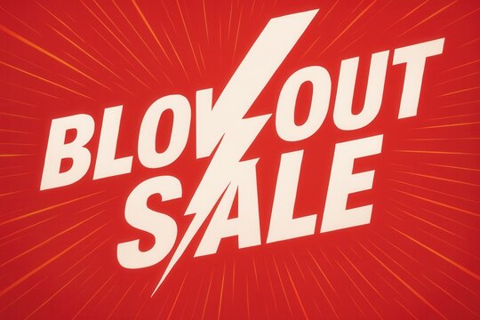 Bold text reading "Blowout Sale" with a dynamic lightning bolt design on a vibrant red background conveys a sense of urgency and excitement for a promotional event.