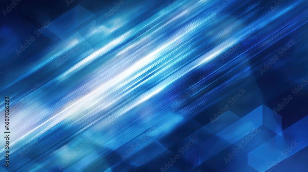 Poster abstract blue background with dynamic light streaks and geometric shapes, perfect for modern design 