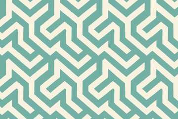 Abstract geometric pattern with interlocking lines in teal and cream
