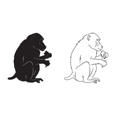 A Baboon Figure - Basic Shape - Clear Detail - Baboon silhouette - Baboon lineart - Baboon vector - silhouette & lineart of Baboon

