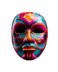 Hand-painted porcelain mask in striking bright colors isolated on transparent background