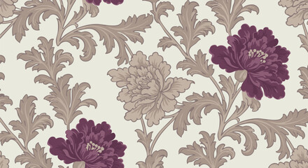  Vintage Brown Floral Seamless Pattern