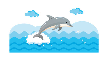 Dolphin jumping out of water vector illustration sea ocean animal marine life aquatic mammal wildlife nature cartoon
