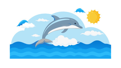 Fototapeta premium Dolphin jumping out of water vector illustration ocean sea life marine animal summer vacation travel design
