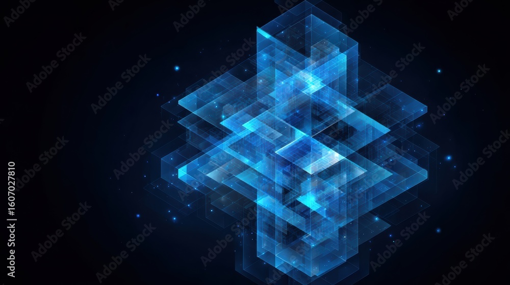 Poster abstract geometric shapes in vibrant blue hues create a captivating visual representation of digital