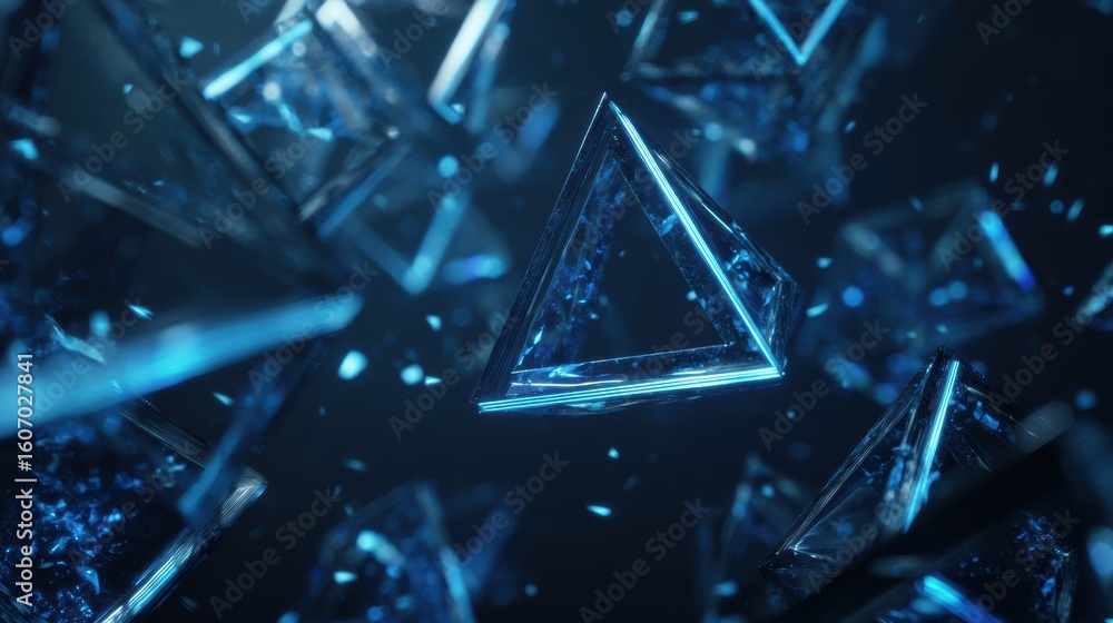 Aufkleber abstract glowing blue triangles in a dark space create a stunning visual depth and shape, ideal for 