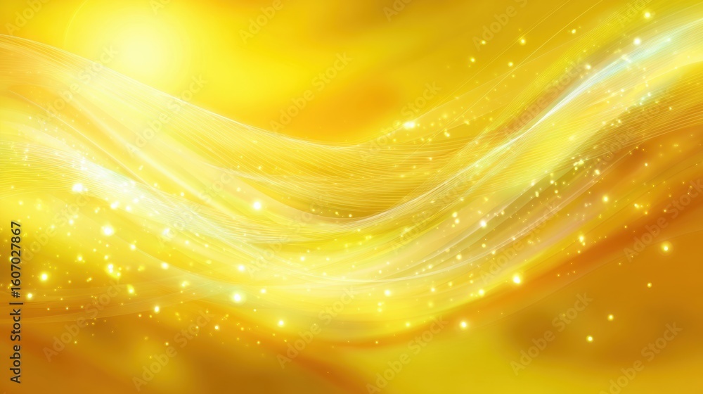 Poster abstract golden background with glowing waves and sparkles, perfect for creative and artistic design