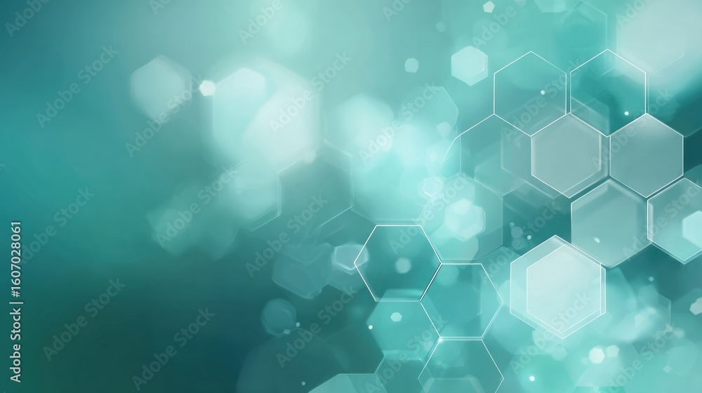 Poster abstract hexagonal pattern with a soft blue-green background, creating a modern, tech-inspired desig