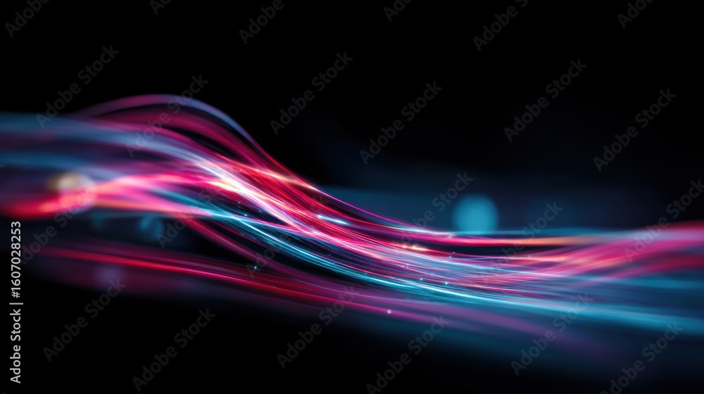 Poster abstract light trails create a mesmerizing visual effect against a dark background, showcasing movem
