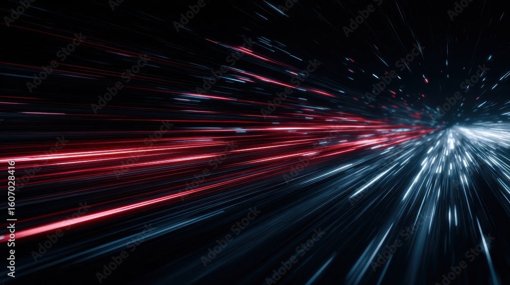 Poster abstract light trails representing speed and motion in a dynamic, futuristic digital environment.