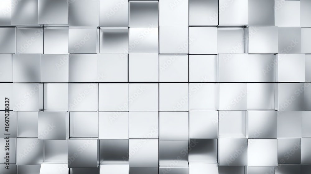Poster abstract pattern of reflective silver cubes arranged in a grid design, perfect for modern projects a