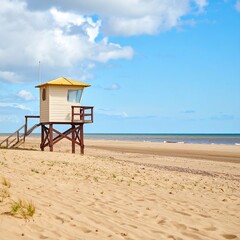 Beach lifeguard station on a sandy shore