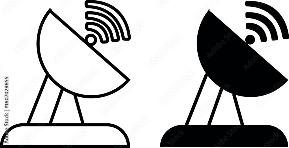 Aufkleber satellite dish icons broadcasting signals for telecommunications networking and data transmission.