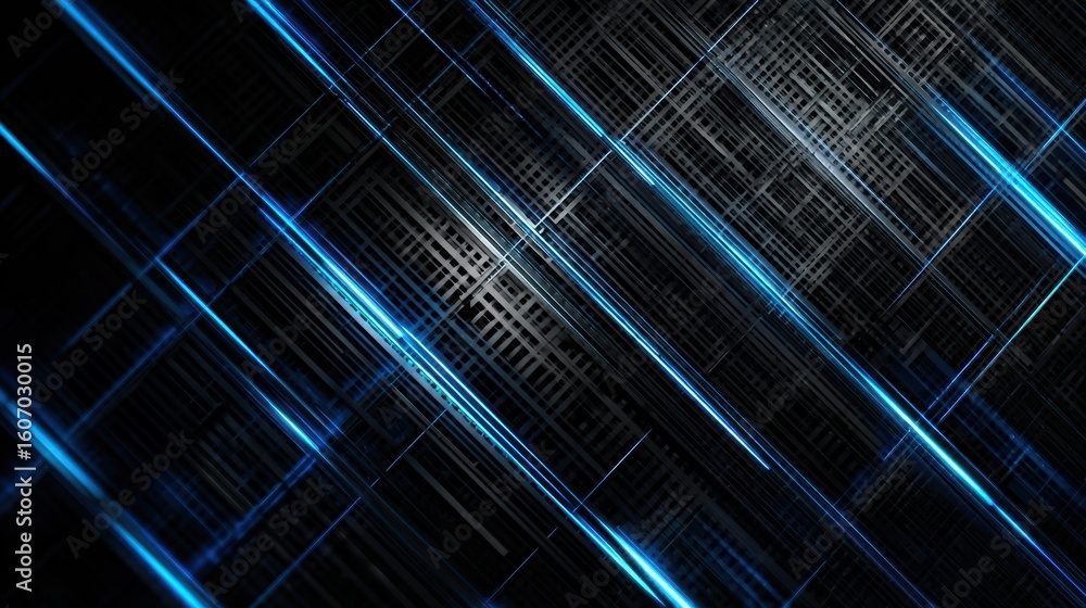 Poster an abstract digital background with striking blue lines dynamically arranged against a dark backdrop