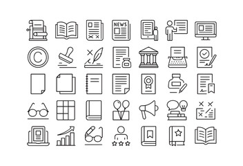 Books and Reading Icon Set Education, Literature, and Knowledge Symbols