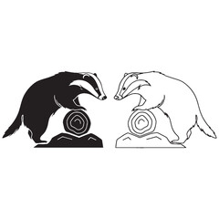 Badger Graphic Study - Wild Explorer - Grumpy Look - Badger silhouette - Badger lineart - Badger vector - vector set of Badger

