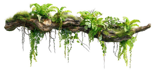 A mossy log with cascading greenery