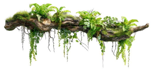 A mossy log with cascading greenery