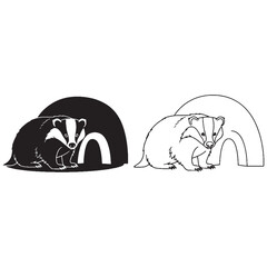 The Badger Body Outline Package - Silent Mover - Small Ears - Badger silhouette - Badger lineart - Badger vector - silhouette & lineart of Badger   © Jeffery dean